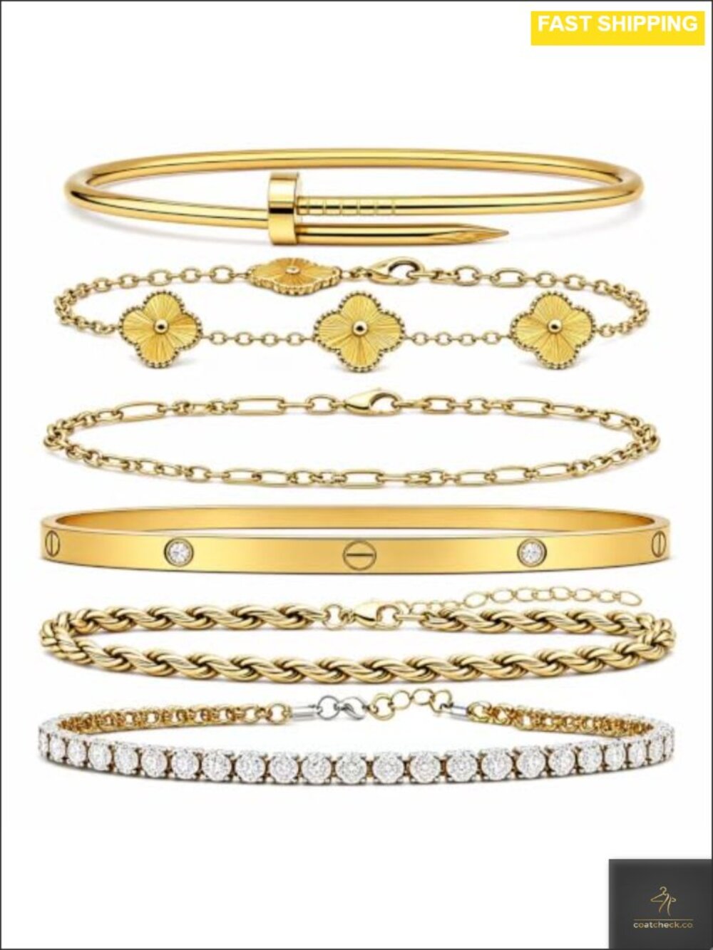 14K Gold Plated Stackable Bangle Bracelet Set Waterproof Adjustable